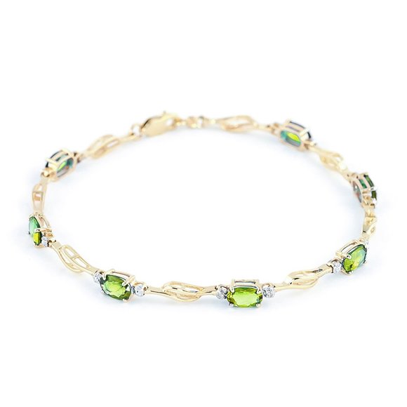 14K. SOLID GOLD  BRACELET WITH PERIDOT & DIAMOND - Picture 2 of 6